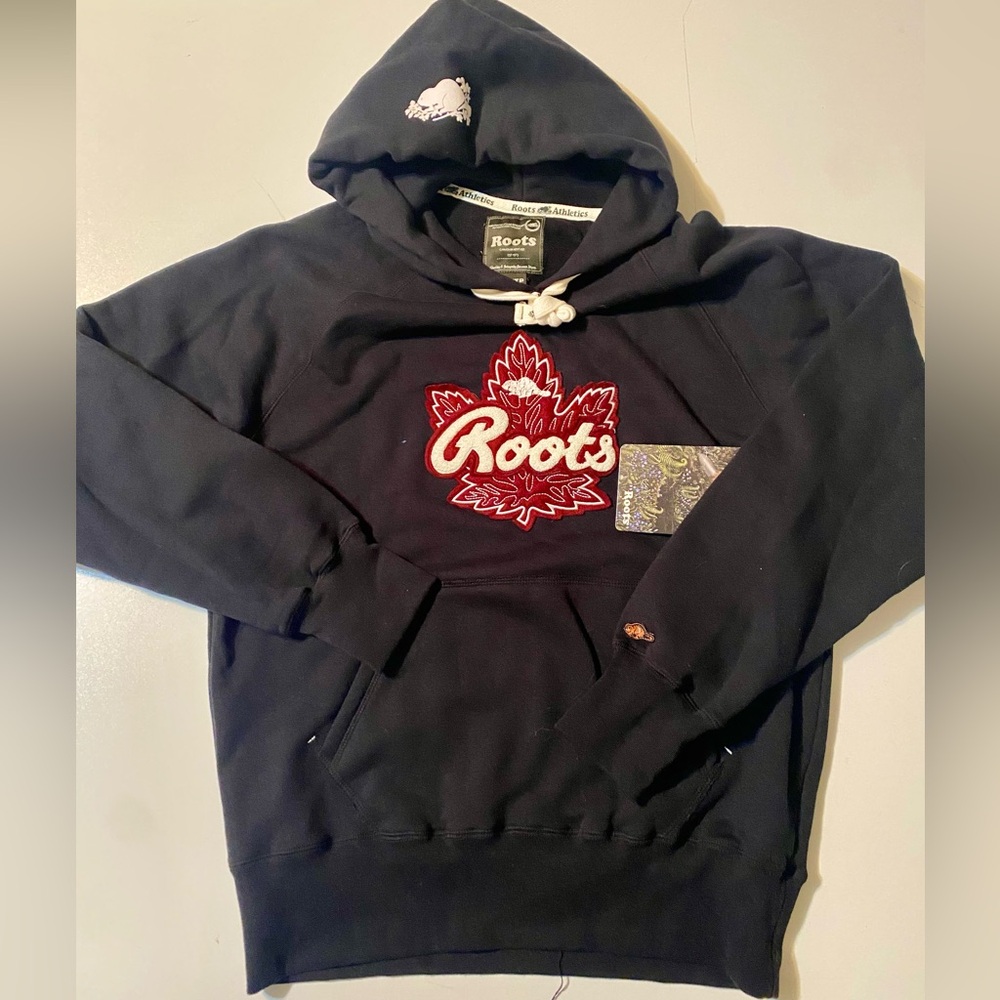 Roots Athletics 🇨🇦 Hooded Fleece Sweatshirt Heavyweight  Navy Sz XS/S $65